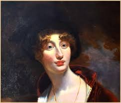 Portrait of an Elegant Lady in Riding Attire with her hand raised, wearing  a red Cloak & White Dress and Black Hat