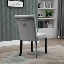 A distinctive look and effective functionality. Hironpal Dining Room Chair Grey Velvet With Knocker Back Chrome Ring High Back Thicker Upholstered Studded Seat S Type Spring Rubber Wood Accent Chair Occasional Chair For Kitchen And Restaurant Buy Online In