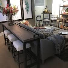 Console Table And Stools Behind Couch Console Couch Stools Table Sofa Table Decor Couches Living Room Living Room Decor