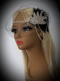BLACK FEATHER Flapper Headband, Great Gatsby Rhinestone Headpiece With or  Without Birdcage or Tulle Veil