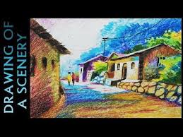 How To Draw A Village Landscape With Oil Pastel In Perspective Oil Pastel Painting Youtube Oil Pastel Paintings Oil Pastel Art Drawing Scenery