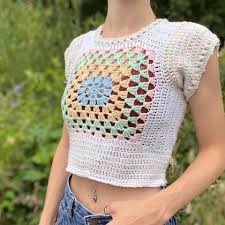 I love granny square blanket patterns! Vintage Pastel Rainbow Crochet Crop Top Tee Shirt Depop