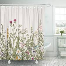 Tompop Floral Border Herbs And Wildflowers Vintage Shower Curtain In 2020 Floral Shower Curtains Vintage Shower Curtains Floral Shower