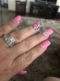 Black And White Striped Nails Fluorescent Pink Nails With Black And White Stripes 3d Roses Pink Nail Designs Striped Nails Pink Nails