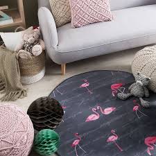 Runder Teppich Mit Lustigem Tiermuster Teppich Grau Flamingo Muster Teppich