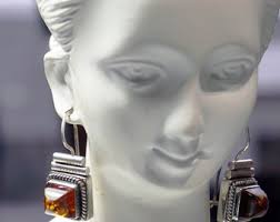 Pendientes Lori Bonn Amber de plata de ley, joyería vintage modernista