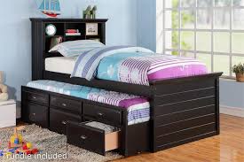 Pair with a storage piece from this collection for matching casual bedroom set. Black Twin Bed With Bookcase Headboard And Trundle With Storage Item F9219
