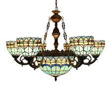 Tiffany chandelier european vintage glass suspension light. 7 9 Head Dining Living Room Up Down Lighting Mediterranean Style Tiffany Chandelier In Brass Finish Beautifulhalo Com