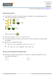 Algebra worksheets grade 7 1. Grade 6 Math Worksheets And Problems Algebra Edugain Global
