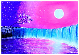 How to draw a waterfall really easy drawing tutorial. Easy Drawing Beautiful Waterfall In Moonlight Drawing Facebook