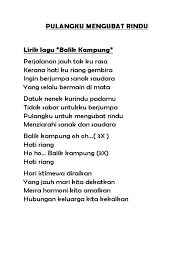 Ada 20 gudang lagu balik kampung terbaru, klik salah satu untuk download lagu mudah dan cepat. Lirik Lagu Balik Kampung Dojoaki