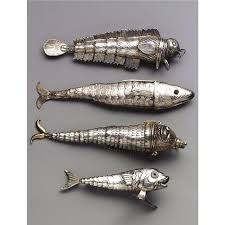 Four Continental Silver Articulated Fish Jewelry Antique Silver Vintage Jewelry