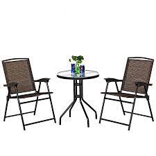 Each piece of furniture is made with a add some continental elegance to your garden or patio with this stylish and classic bistro set. 3pc Bistro Patio Garden Furniture Set 2 Folding Chairs Glass Table Top Steel Walmart Canada