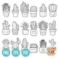 cactus doodle vector icons plant succulent pot etsy coloriage dauphins et baleines