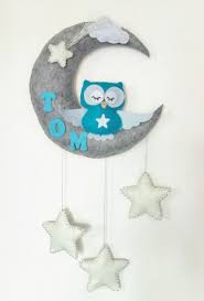 Mobile Bebe Ou Plaque De Porte Pour Chambre D Enfant Un Hibou La Tete Dans Les Etoiles Sous La Lune Decorati Chambre Bebe Hibou Mobile Bebe Deco Chambre Bebe