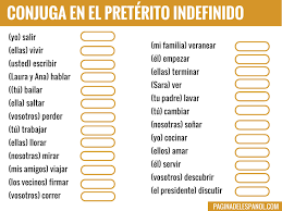 Conjuga En El Preterito Indefinido La Pagina Del Espanol Espanol Pierdete Imprimir Sobres