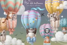 Check spelling or type a new query. Hot Air Balloon With Animals Cute Clipart Set In Illustrations On Yellow Images Creative Store