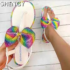 Check spelling or type a new query. Ladies Flat Sandals Casual Rainbow Color Bow Open Toe Flip Flops Sandals Colorful And Elegant Ladies Sandals Flat Slippers Women S Sandals Aliexpress