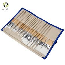 24 Pcs Chip Paint Brushes Set Conda Watercolor Oil Paint Brush Professional Synthetic Short Handle With Brush Case Art Brushes Paint Brushes Painting Supplies