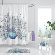 Peacock Shower Curtain This Gorgeous Blue And Purple Peacock On White Background Provides Blue Shower Curtains Pretty Shower Curtains Christmas Shower Curtains