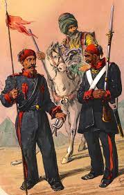 ottoman cavalry soldier left with infantrly soldier in the background mounted soldier of irregular corps 19th centur military figures turkish army cavalry