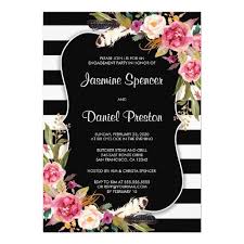 Black And White Party Invitations Templates Floral Boho Chic Black Stripe Engagement Party Card Boho Chic Wedding Invitations Wedding Invitations Boho Striped Wedding Invitations