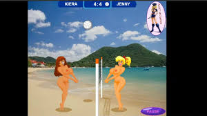 TWO NAKED GIRLS PLAYING VOLLEYBALL 