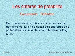 L'eau potable est une eau dont on considère, à l'aune de normes de qualité, qu'elle peut être bue, cuite ou utilisée à des fins domestiques et. Alimentation En Eau Des Locaux Ppt Telecharger