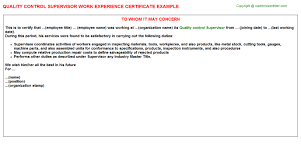 Edit this sample using our resume builder. Quality Control Supervisor Career Templates Examples