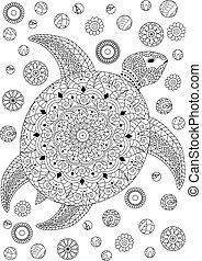 These sheets depict the turtle in realistic and humorous backdrops. Sea Turtle Coloring Page Coloring Picture With Sea Turtle And Bubble Character For Destkogo Creativity Black And White Canstock