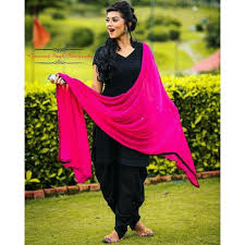Black And Pink Patiala Suit Beautiful Black Patiala Salwar Suit With Pink Mirror Work Dupatta Dress Indian Style Punjabi Fashion Indian Designer Wear