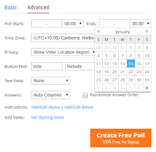 Create a free poll for dates. Poll Settings Advanced Poll Maker Help Guide
