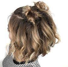 Two Little Hair Buns With Shoulder Length Hair Cute Hairstyles For Short Hair Short Hair Styles Hair Styles