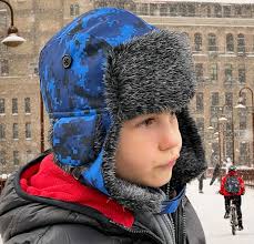 N'Ice Caps Chapéu caçador de inverno infantil com abas grandes e quentes,  Azul marino, 8-12 Years