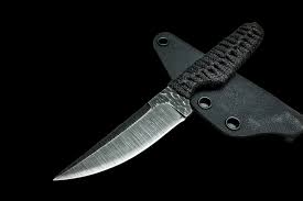 Ecos Knives 6" Kwaiken Fixed Blade Knife Acid Washed Blade Knap Textured  Flats w/ Black Cord Handles and Sheath