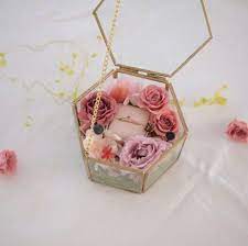 Preserved Flower Propose Ring Box Mellow Gold Wedding Ring Box Glass Wedding Ring Box Ring Holder Wedding