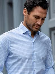 Performance Stretch Light Blue Multi Grid Shirt