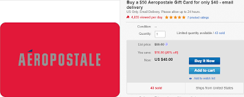 Check spelling or type a new query. Ebay Aeropostale Gift Card Promotion 50 Gc For 40