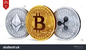Bitcoin Ripple Ethereum 3d Isometric Physical Coins Digital Currency Cryptocurrency Silver And Golden Coins With Bitcoin Cryptocurrency Isometric Vector
