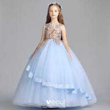 There are 5 robe chic petite fille for sale on etsy, and they. Chic Belle Bleu Ciel Robe Ceremonie Fille 2019 Princesse Encolure Degagee Sans Manches Brode Fleur Perle