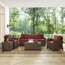 Crosley Bradenton 5 Piece Wicker Outdoor Sofa Conversation Set With Sangria Cushions Ko70051wb Sg The Home Depot Wicker Sofa Outdoor Patio Furniture Sets Conversation Set Patio