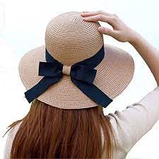 Womens Floppy Summer Bowknot Ribbon Sun Beach Straw Hat Upf50 Foldable Wide Brim Outdoor Vacation Sunscreen Hat 56 58cm 56 58cm Fashion Hat Fashion Casual Hat