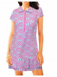 Ibkul Women S Short Sleeved Geometric Print Keleigh Golf Polo Dress Turquoise Pink Polo Dress Ladies Golf Clothes Clothes