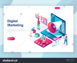 Modern Flat Design Isometric Concept Of Digital Marketing For Banner And Website Isometric Landing Page Template Bus Digital Banner Isometric Business Design