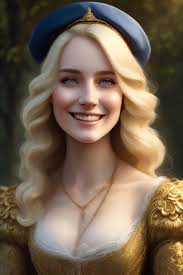 Princess_Bee_4: Lady Karissa Elizabeth Ann Howard age 20 years old, long  blonde hair, blue eyes, wearing Victorian apparel and smiling
