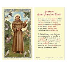 Memorial prayer cards feature a photo of the deceased or graphic image on one side, and a poem, scripture, favorite quote, or even a brief life sketch on the other. Saint Francis Prayer For Peace Laminated Prayer Card