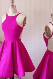 A Line Scoop Backless Short Prom Dresses Fuchsia Satin Homecoming Dress Cute Mini Cocktail Dresses Homecoming Dress Eb56 Chic Prom Dresses Dresses Satin Homecoming Dress