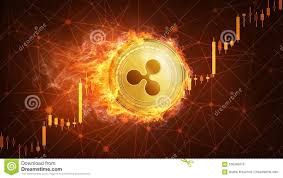 Ripple Coin In Fire With Bull Stock Chart Stock