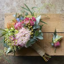 Swallows Nest Farm Australian Native Bridal Bouquet Flowering Gum Wattle Protea Pincushion Australian Flowers Australian Native Flowers Wedding Bouquets