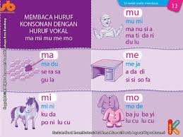 Membaca Huruf Konsonan Dengan Huruf Vokal Ma Mi Mu Me Mo Membaca Membaca Buku Belajar